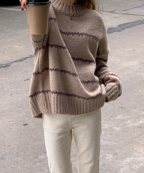 paravion(パラビオン)の「ボーダーニットプルオーバー(ニット/セーター・レディース・ベージュ/ブラック/ホワイト・FREE)」の5枚目の写真