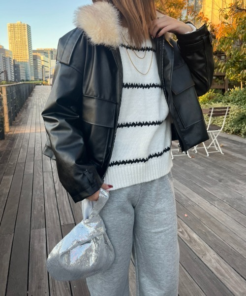 paravion(パラビオン)の「ボーダーニットプルオーバー(ニット/セーター・レディース・ベージュ/ブラック/ホワイト・FREE)」の17枚目の写真