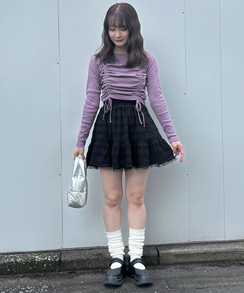 Mi-je(ミジェ)の「ピグメントシャーリングテレコ【韓国ファッション】(Tシャツ/カットソー・レディース・チャコール/パープル/カーキ/アイボリー・S/M)」の17枚目の写真