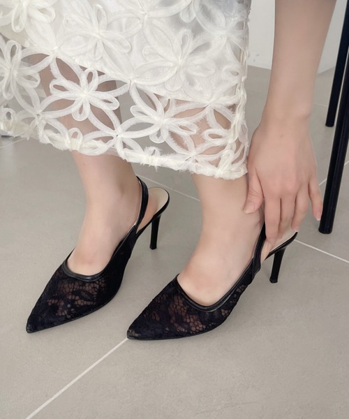 Ada.（エイダ）の「総レース ポインテッド ヒールパンプス（サンダル・レディース・ベージュ/ブラック・S/M/L）」の2枚目の写真