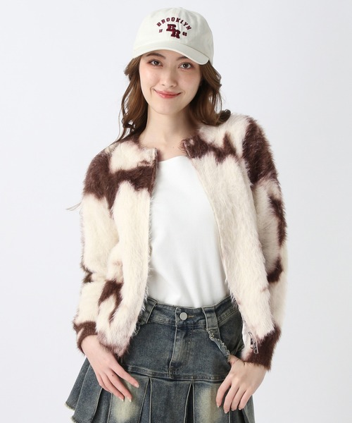 FOREVER 21(フォーエバー トゥエンティーワン)の「【2025SS】モヤパターンダブルジップカーデイガン(カーディガン/ボレロ・レディース・ベージュ/ナチュラル/ブルー・FREE)」の1枚目の写真