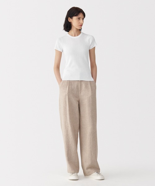 MUJI Labo(ムジラボ)の「〔MUJI Labo〕婦人 強撚コットンニット半袖プルオーバー(Tシャツ/カットソー・レディース・オフホワイト/ブラック・XL/L/M/S)」の1枚目の写真