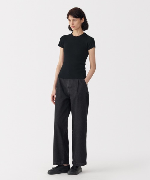 MUJI Labo(ムジラボ)の「〔MUJI Labo〕婦人 強撚コットンニット半袖プルオーバー(Tシャツ/カットソー・レディース・オフホワイト/ブラック・XL/L/M/S)」の2枚目の写真