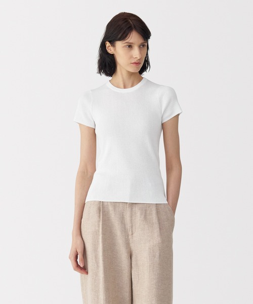 MUJI Labo(ムジラボ)の「〔MUJI Labo〕婦人 強撚コットンニット半袖プルオーバー(Tシャツ/カットソー・レディース・オフホワイト/ブラック・XL/L/M/S)」の14枚目の写真