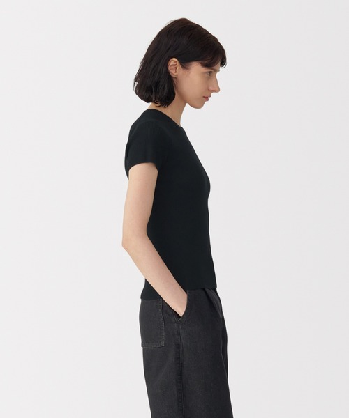 MUJI Labo(ムジラボ)の「〔MUJI Labo〕婦人 強撚コットンニット半袖プルオーバー(Tシャツ/カットソー・レディース・オフホワイト/ブラック・XL/L/M/S)」の7枚目の写真