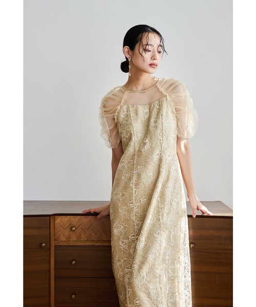 niana(ニアナ)の「刺繍レースギャザースリーブドレス パーティードレス オケージョンドレス 結婚式 二次会 同窓会 成人式 お呼ばれワンピース(ドレス・レディース・ブルー/グレイッシュベージュ/ネイビー/イエロー・M)」の14枚目の写真