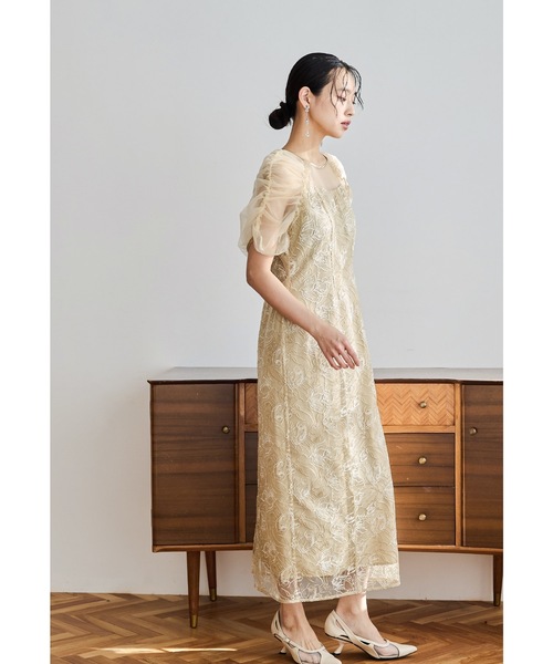 niana(ニアナ)の「刺繍レースギャザースリーブドレス パーティードレス オケージョンドレス 結婚式 二次会 同窓会 成人式 お呼ばれワンピース(ドレス・レディース・ブルー/グレイッシュベージュ/ネイビー/イエロー・M)」の15枚目の写真