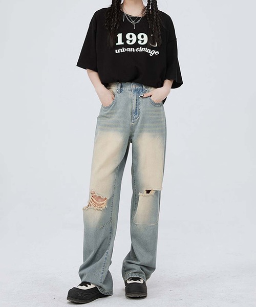 aimoha(アイモハ)の「【aimoha neo】Grunge Ripped Wide-Leg Jeans(デニムパンツ・メンズ・ブルー/ブラック・X-LARGE/MEDIUM/LARGE/XX-LARGE)」の10枚目の写真