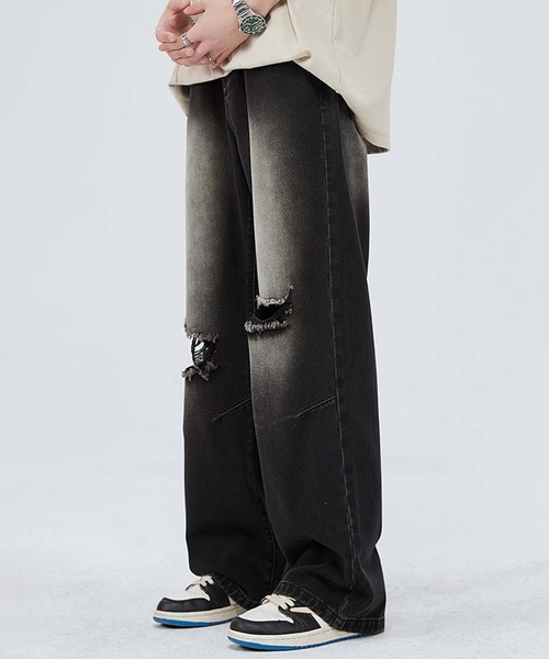aimoha(アイモハ)の「【aimoha neo】Grunge Ripped Wide-Leg Jeans(デニムパンツ・メンズ・ブルー/ブラック・X-LARGE/MEDIUM/LARGE/XX-LARGE)」の13枚目の写真