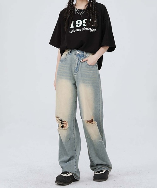 aimoha(アイモハ)の「【aimoha neo】Grunge Ripped Wide-Leg Jeans(デニムパンツ・メンズ・ブルー/ブラック・X-LARGE/MEDIUM/LARGE/XX-LARGE)」の9枚目の写真