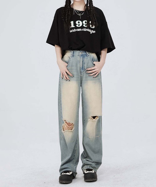 aimoha(アイモハ)の「【aimoha neo】Grunge Ripped Wide-Leg Jeans(デニムパンツ・メンズ・ブルー/ブラック・X-LARGE/MEDIUM/LARGE/XX-LARGE)」の8枚目の写真