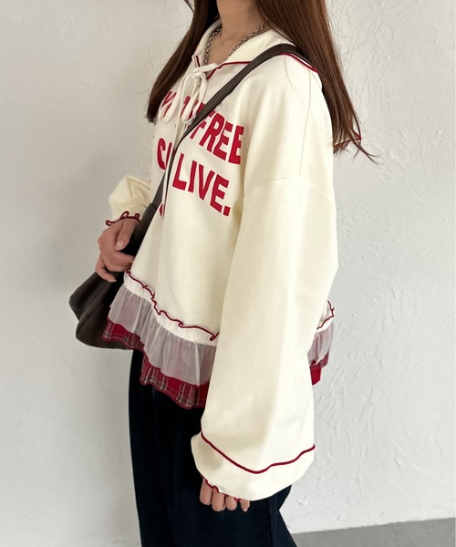 kutir（クティール）の「チェックドッキングセーラーカラースウェット/トレーナー（スウェット・レディース・アイボリー/グレー/ネイビー・FREE）」の2枚目の写真