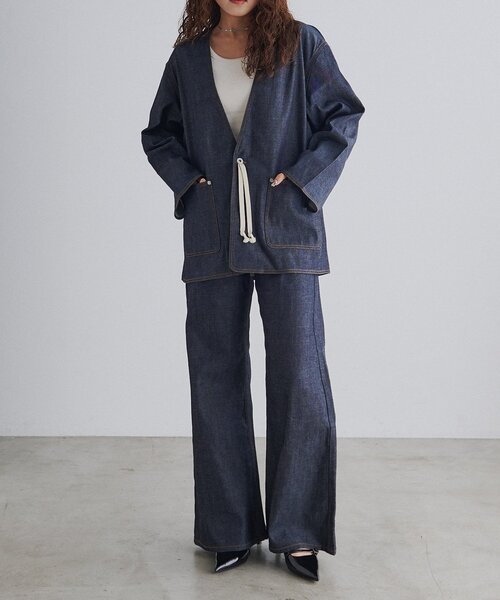 Lui's(ルイス)の「ogamo レザーライクバギーパンツ(デニムパンツ・レディース・インディゴブルー・S)」の7枚目の写真