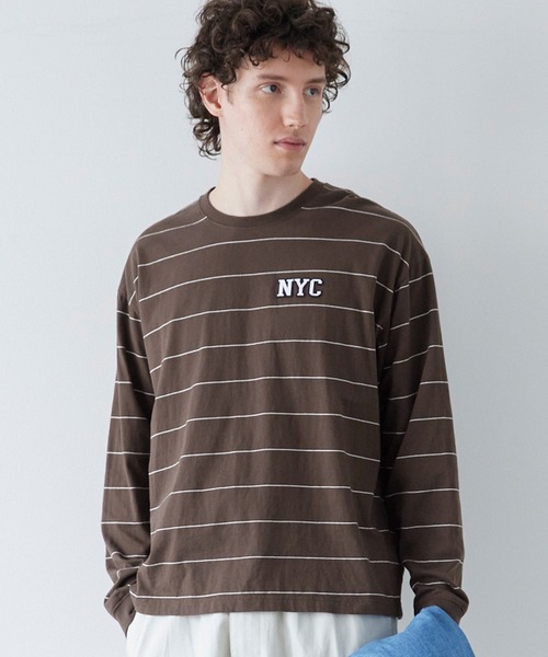 coca(coca)(コカ)の「ボーダーワッペンロングTシャツ(Tシャツ/カットソー・メンズ・ブラウン/ライトグレー/チャコール/ネイビー・XL/M/L)」の1枚目の写真