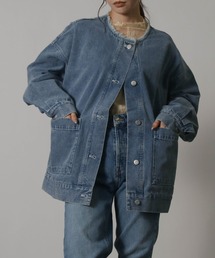 ボリューム袖 ノーカラー カットオフ オーバーサイズ デニムジャケット