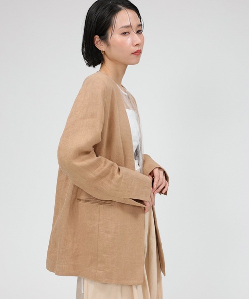 極美品♦︎ BABYLONE ノーカラージャケット　38キャメルカーディガン日本製 極美品♦︎ BABYLONE ノーカラージャケット38キャメル
