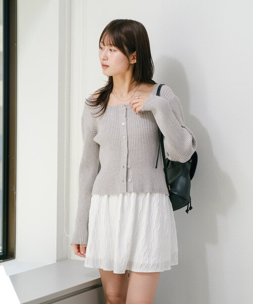 ニット セーター 「WEB先行/2WAY/4色展開」リブニットスクエアレースカーデ レディース WEB先行/2WAY/4色展開】リブニットスクエアレースカーデ（ニット