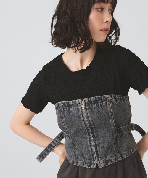 Ray BEAMS（レイビームス）の「シュリンク ストレッチTシャツ（Tシャツ/カットソー・レディース・ブラック/オフホワイト/レッド・ONE SIZE）」の3枚目の写真