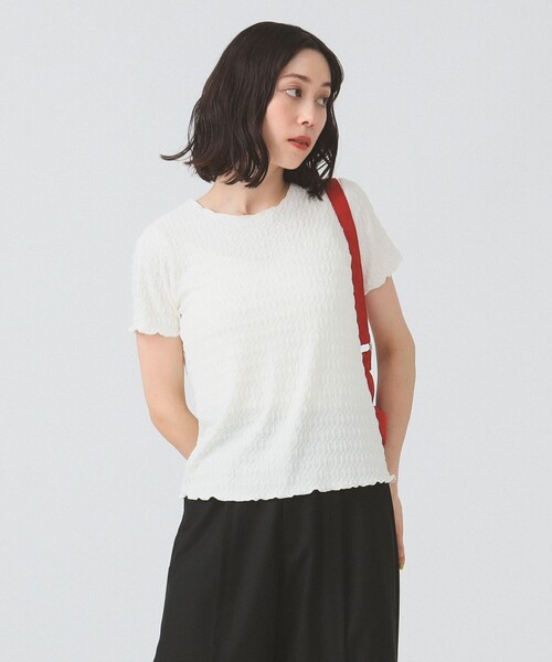 Ray BEAMS（レイビームス）の「シュリンク ストレッチTシャツ（Tシャツ/カットソー・レディース・ブラック/オフホワイト/レッド・ONE SIZE）」の6枚目の写真