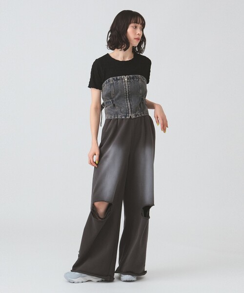 Ray BEAMS（レイビームス）の「シュリンク ストレッチTシャツ（Tシャツ/カットソー・レディース・ブラック/オフホワイト/レッド・ONE SIZE）」の9枚目の写真