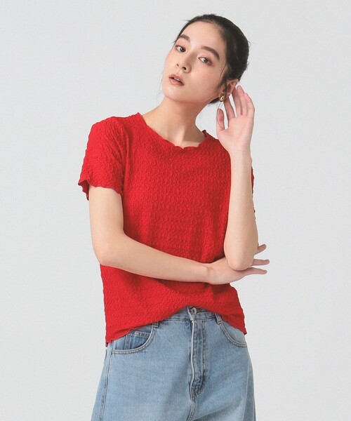 Ray BEAMS（レイビームス）の「シュリンク ストレッチTシャツ（Tシャツ/カットソー・レディース・ブラック/オフホワイト/レッド・ONE SIZE）」の14枚目の写真