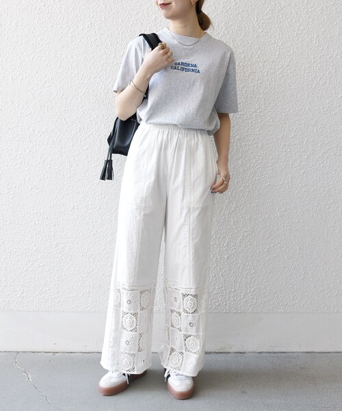 SHIPS any（シップス エニィ）の「SHIPS any:〈手洗い可能〉パッチワーク レース セミワイド イージー パンツ（その他パンツ・レディース・ブラック/オフホワイト・ONE SIZE）」の4枚目の写真