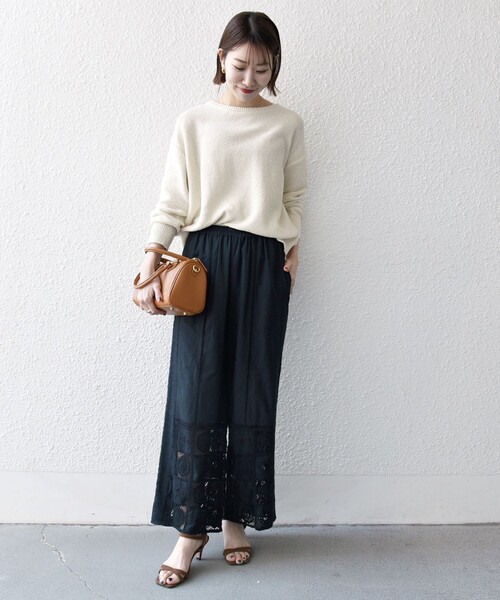 SHIPS any（シップス エニィ）の「SHIPS any:〈手洗い可能〉パッチワーク レース セミワイド イージー パンツ（その他パンツ・レディース・ブラック/オフホワイト・ONE SIZE）」の20枚目の写真