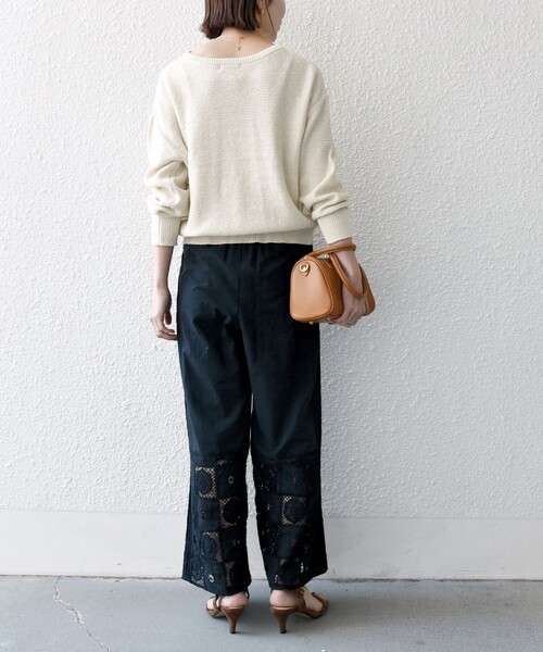 SHIPS any（シップス エニィ）の「SHIPS any:〈手洗い可能〉パッチワーク レース セミワイド イージー パンツ（その他パンツ・レディース・ブラック/オフホワイト・ONE SIZE）」の19枚目の写真