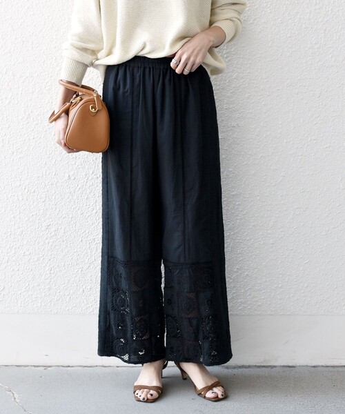 SHIPS any（シップス エニィ）の「SHIPS any:〈手洗い可能〉パッチワーク レース セミワイド イージー パンツ（その他パンツ・レディース・ブラック/オフホワイト・ONE SIZE）」の18枚目の写真