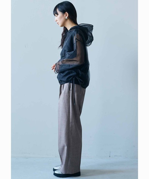 MEDE19F(メデジュウキュウ)の「MEDE19F カットソー裏地付きシアーフーディー(パーカー・レディース・ブラック/ピンクベージュ・M/L/LL)」の5枚目の写真