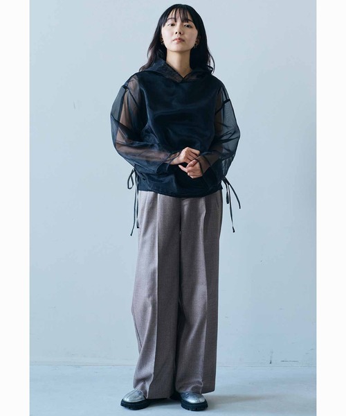 MEDE19F(メデジュウキュウ)の「MEDE19F カットソー裏地付きシアーフーディー(パーカー・レディース・ブラック/ピンクベージュ・M/L/LL)」の4枚目の写真