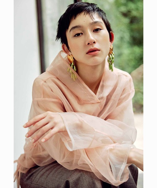 MEDE19F(メデジュウキュウ)の「MEDE19F カットソー裏地付きシアーフーディー(パーカー・レディース・ブラック/ピンクベージュ・M/L/LL)」の13枚目の写真