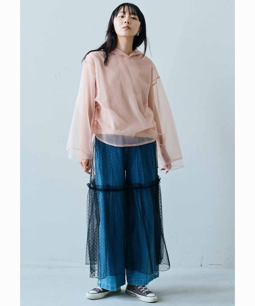 MEDE19F(メデジュウキュウ)の「MEDE19F カットソー裏地付きシアーフーディー(パーカー・レディース・ブラック/ピンクベージュ・M/L/LL)」の9枚目の写真