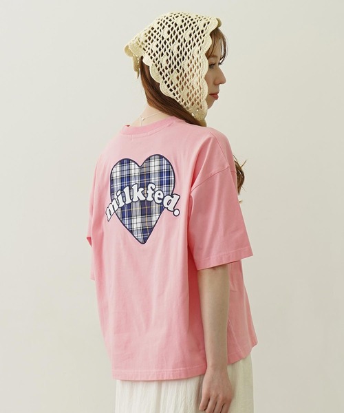 ミルクフェド MILKFED. ミルクフェド プレイドロゴ ワイドショートスリーブTシャツ 103252011010 SU25 MILKFED. PLAID LOGO WIDE S S TEE LtPINK  正規取扱店 10082491_3.jpg