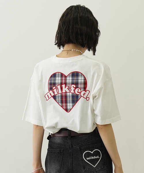 MILKFED.(ミルクフェド)の「PLAID HEART WIDE S/S TEE(Tシャツ/カットソー・レディース・ホワイト/ライトピンク/ブラック・L/M)」の2枚目の写真