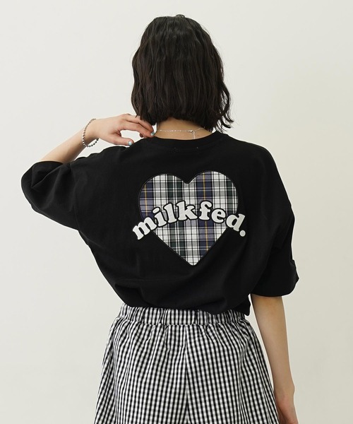 MILKFED.(ミルクフェド)の「PLAID HEART WIDE S/S TEE(Tシャツ/カットソー・レディース・ホワイト/ライトピンク/ブラック・L/M)」の3枚目の写真