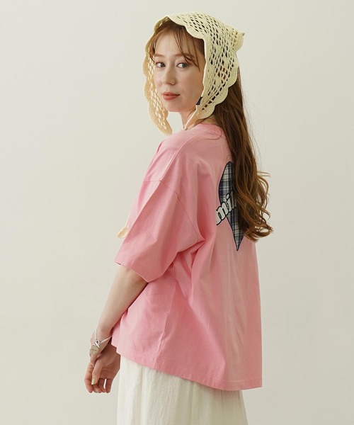 MILKFED.(ミルクフェド)の「PLAID HEART WIDE S/S TEE(Tシャツ/カットソー・レディース・ホワイト/ライトピンク/ブラック・L/M)」の4枚目の写真