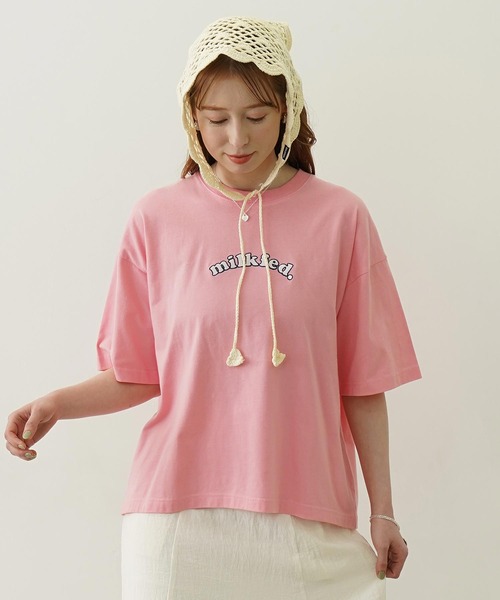 MILKFED.(ミルクフェド)の「PLAID HEART WIDE S/S TEE(Tシャツ/カットソー・レディース・ホワイト/ライトピンク/ブラック・L/M)」の5枚目の写真