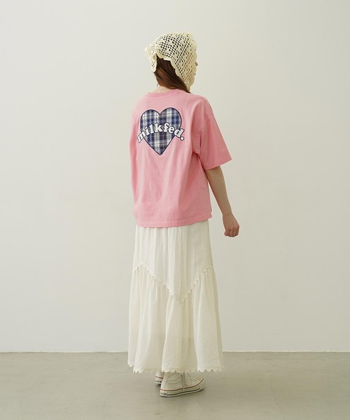 MILKFED.(ミルクフェド)の「PLAID HEART WIDE S/S TEE(Tシャツ/カットソー・レディース・ホワイト/ライトピンク/ブラック・L/M)」の8枚目の写真