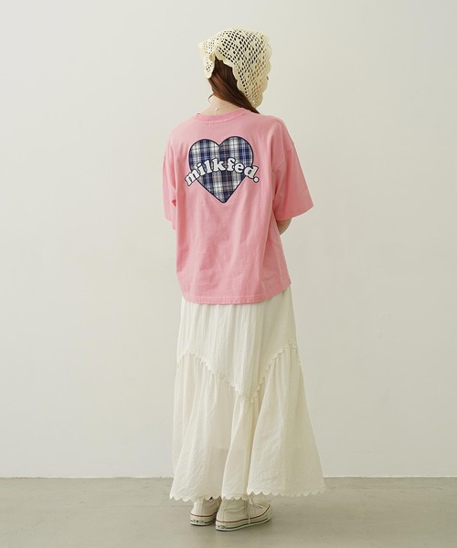 MILKFED.(ミルクフェド)の「PLAID HEART WIDE S/S TEE(Tシャツ/カットソー・レディース・ホワイト/ライトピンク/ブラック・L/M)」の9枚目の写真