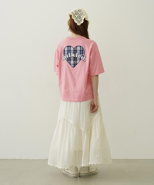 MILKFED.(ミルクフェド)の「PLAID HEART WIDE S/S TEE(Tシャツ/カットソー・レディース・ホワイト/ライトピンク/ブラック・L/M)」の10枚目の写真