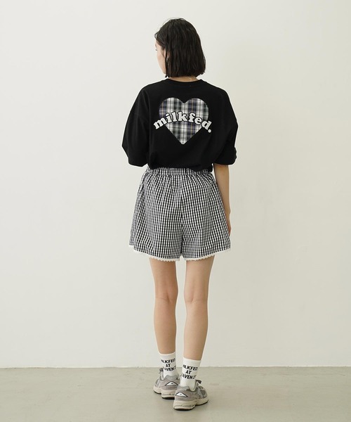 ミルクフェド MILKFED. ミルクフェド プレイドロゴ ワイドショートスリーブTシャツ 103252011010 SU25 MILKFED. PLAID LOGO WIDE S S TEE BLACK  正規取扱店 ミルクフェド MILKFED. ミルクフェド プレイドロゴ ワイド