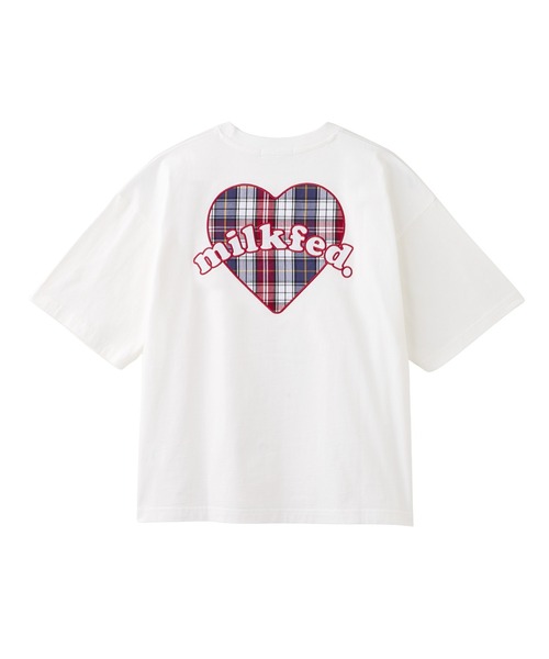 tシャツ Tシャツ ミルクフェド MILKFED PLAID HEART WIDE SS TEE レディース ブランド 黒 夏 ブラック 白 ハート セール】HEART LOGO WIDE S/S TEE（Tシャツ/カットソー