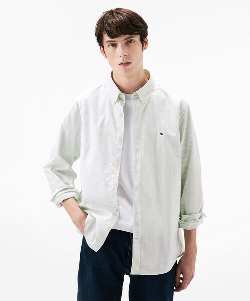 TOMMY HILFIGER（トミーヒルフィガー）の「オックスフォードストライプロングスリーブシャツ（シャツ/ブラウス・メンズ・グレー/グリーン/ピンク・LARGE/MEDIUM/SMALL/X-LARGE）」の3枚目の写真