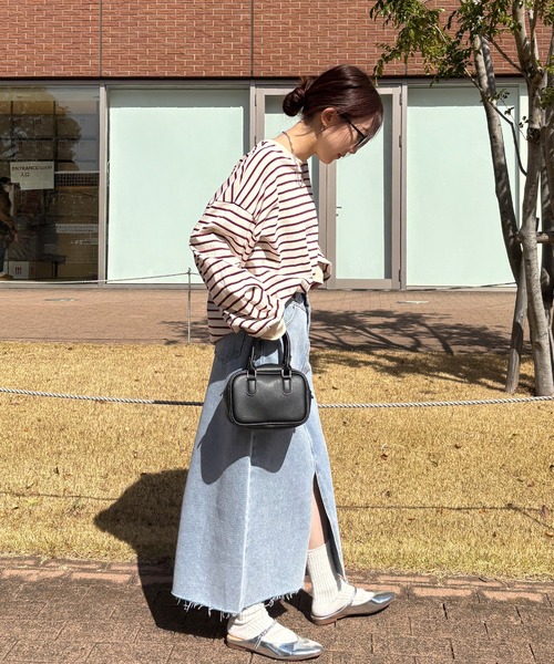 ISOOK(アイスー)の「【ISOOK / アイスー】オーバーサイズカラーボーダーTシャツ / ビックシルエット 長袖 ロンT ロングスリーブ クルーネック ユニセックス 細ボーダー 青 緑 白 ネイビー グリーン アイボリー ZOZOTOWN限定(Tシャツ/カットソー・レディース・ネイビー/グリーン/アイボリー・FREE)」の9枚目の写真