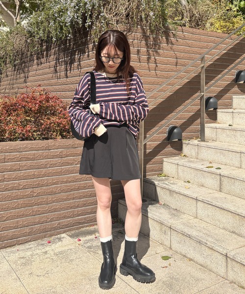 ISOOK(アイスー)の「【ISOOK / アイスー】オーバーサイズカラーボーダーTシャツ / ビックシルエット 長袖 ロンT ロングスリーブ クルーネック ユニセックス 細ボーダー 青 緑 白 ネイビー グリーン アイボリー ZOZOTOWN限定(Tシャツ/カットソー・レディース・ネイビー/グリーン/アイボリー・FREE)」の13枚目の写真