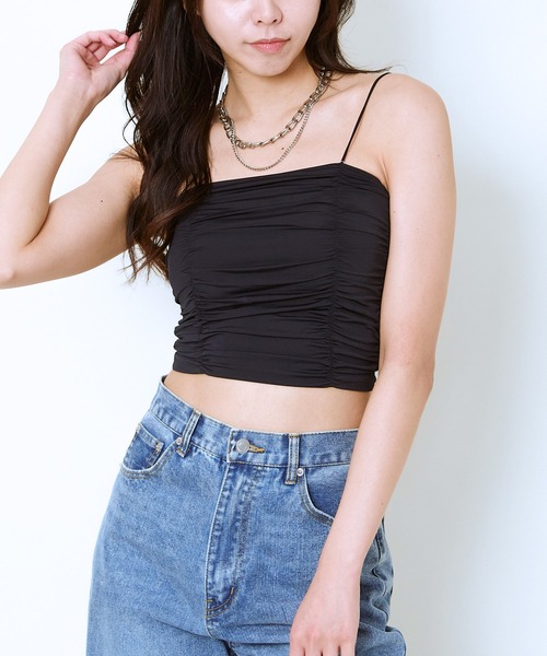 GORGE(ゴージ)の「《ギャザーデザイン×華奢ストラップ》冷感キャミトップス(タンクトップ・レディース・オフホワイト/ブラック/ブラウン・F)」の15枚目の写真