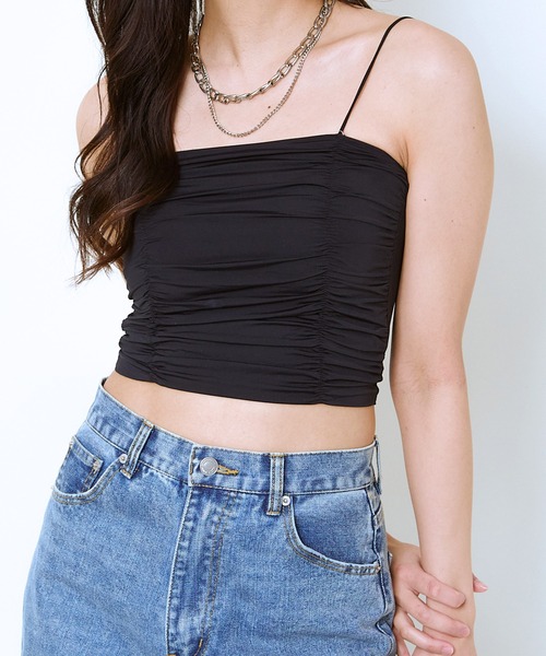 GORGE(ゴージ)の「《ギャザーデザイン×華奢ストラップ》冷感キャミトップス(タンクトップ・レディース・オフホワイト/ブラック/ブラウン・F)」の14枚目の写真