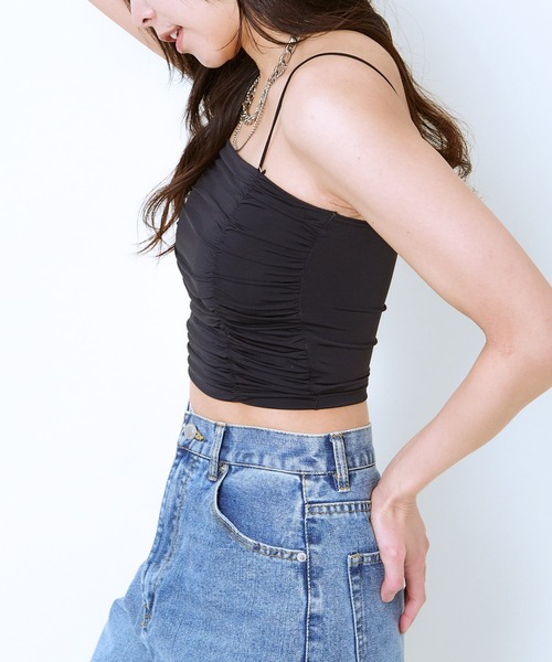 GORGE(ゴージ)の「《ギャザーデザイン×華奢ストラップ》冷感キャミトップス(タンクトップ・レディース・オフホワイト/ブラック/ブラウン・F)」の13枚目の写真