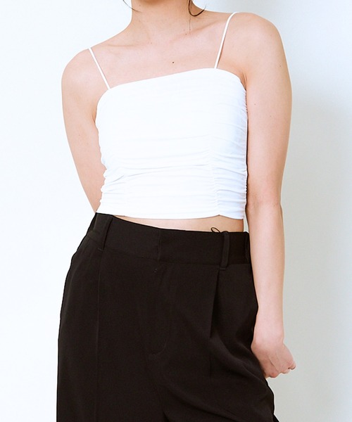 GORGE(ゴージ)の「《ギャザーデザイン×華奢ストラップ》冷感キャミトップス(タンクトップ・レディース・オフホワイト/ブラック/ブラウン・F)」の12枚目の写真